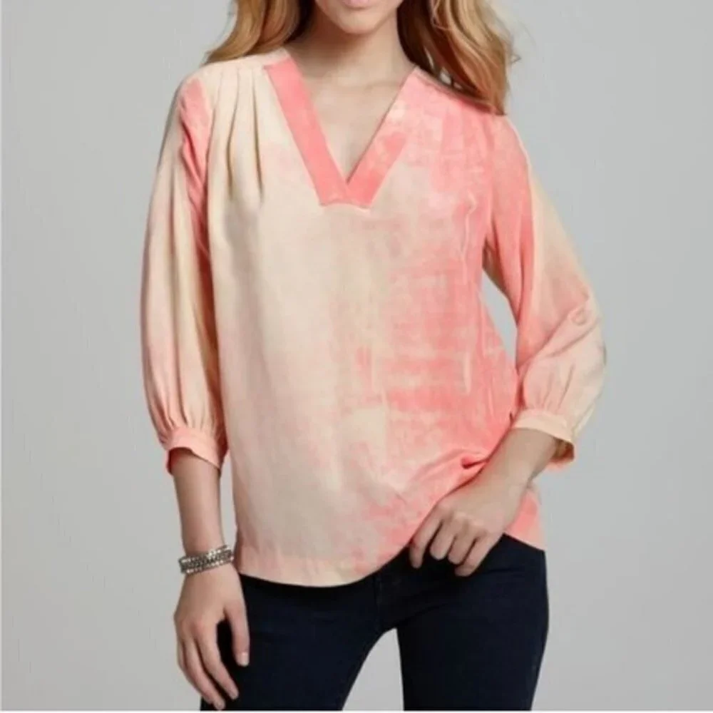 Diane Von Furstenberg Peach Tie Dye Silk New Cahil Blouse Sz 6 Summer Coastal